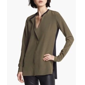 Rag & Bone Women’s Silk Long-Sleeve Tunic Top Blouse. Olive, Black. Small